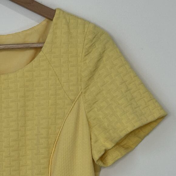 NWT Talbots Knit Fit & Flare Dress Size 10 Yellow Basket Weave Lined Pockets - Picture 5 of 12
